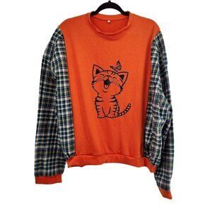 Upcycled Kitten and Butterfly Oversized T-shirt Flannel